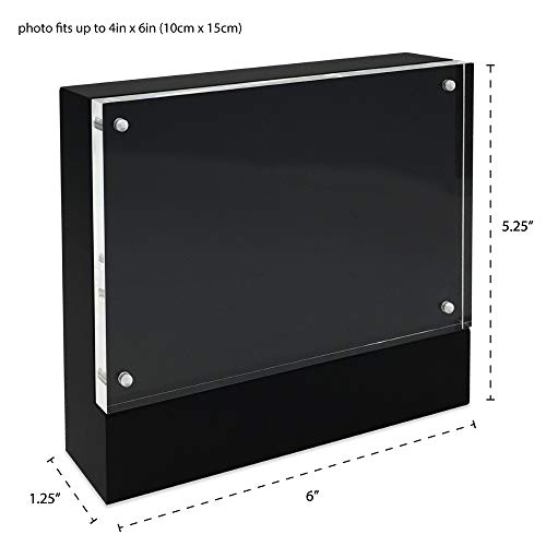 Isaac Jacobs 4” X 6” Black Wood Block Acrylic Picture Frame, Magnetic Photo Frame, Made For Tabletop Display (4” X 6” Black) #TOP2
