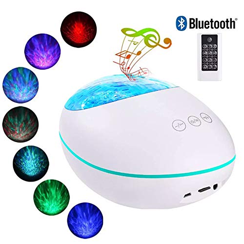 Preisvergleich Produktbild SHIEM LED Sternenlicht Projektor, Rotierende Wasserwellen Projektionslampe, Ferngesteuerte Nachtlichter, Farbwechsel Musikspieler mit für Kinder Erwachsene Zimmer Dekoration