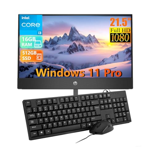 HP ProOne 600 G5 Ordinateur de bureau tout-en-un avec écran de 21,5 ', Intel Core i3-9100, 16 Go de RAM, SSD 512 Go, clavier QWERTY américain, WiFi, Bluetooth, Windows 11 Pro (reconditionné)