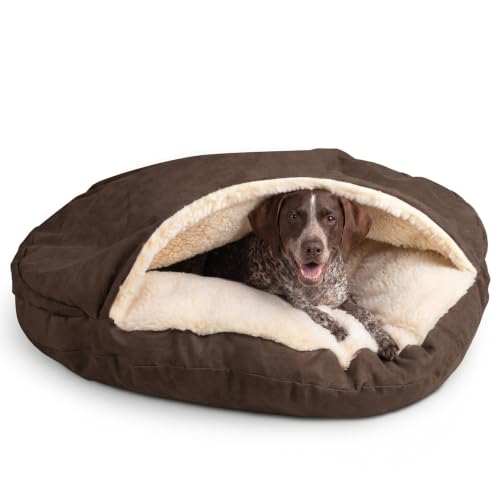 Image of Snoozer Cozy Cave Dog Bed, Round Covered Dog Bed, Hot Fudge (XL)