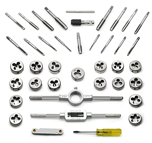 40pcs tap and die set metric size standard m3 to m12 threading tool set for cutting external and internal threads with adjustable handles complete accessories and storage case