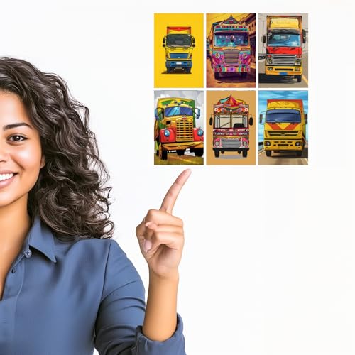 Image of SiddArtify Vibrant Truck Art Print Set - Colorful Truck Illustrations - Set of 2-4x6 Inch - Board (Pack of 6) - Sticker (Pack of 6) Wall Room Decoration art Poster Prints