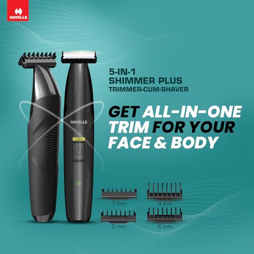 Image of Havells ST8000 Shimmer plus, 5 in 1 rechargeable Dual-Blade Shaver cum Trimmer with 4 Trimming Combs
