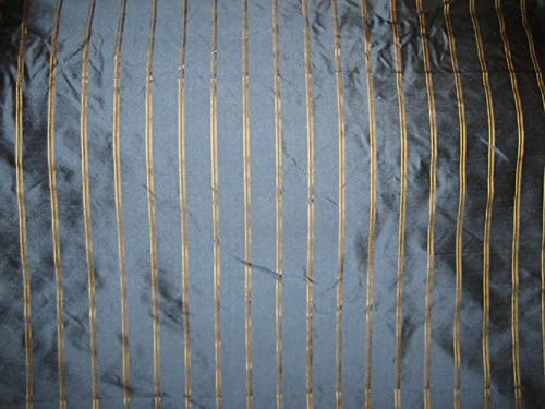 Tissu Dupioni en soie bleu gris avec rayures satin dorées pour haute couture