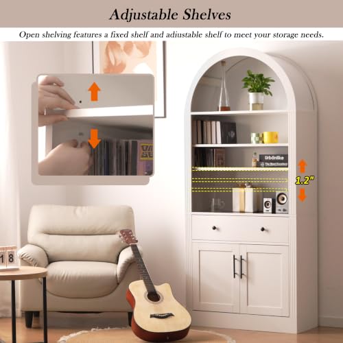 Image of Farmhouse Arched Bookshelf with Storage Cabinet (White Style3)