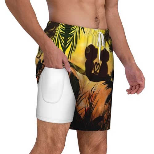 Short de bain à séchage rapide double couche imprimé singe pour homme