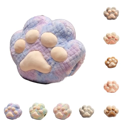 Zekono猫の肉球 枕 抱き枕 横向き寝 昼寝枕 ブランケット付き ふかふか毛布 肉球のぬいぐるみ ふわふわ い ぷにぷに クッション どうぶつ インテリア 多用途 ソファー ベッド 飾り かわいい 椅子 ソファー (タイダイパープル,枕1つで40×35