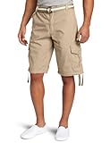 Southpole Men's Belted Ripstop Basic Cargo Short with Washing and 13.5 Inch Length All Season, Deep Khaki, 36