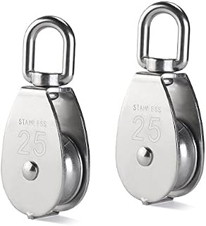 Cokritsm 2PCS M25 Single Pulley Block, 304 Stainless steel Hanging Wire Towing Cable Max-Load 331bs/150kg