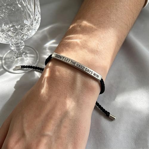 Choistily Dont Let The Hard Days Win Bracelet for Women Adjustable Handmade Braided Bracelet Stainless Steel Tube Engraved Inspirational Bracelet for Women Men Inspirational Jewelry Gifts (Silver A) by Choistily - Used condition - Image 3