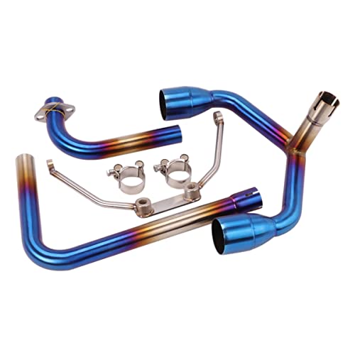 Yosayusa Full Motorcycle Exhaust Dual Pipe Muffler Front Midpipe Tailpipe System For Hond Grom Msx125 2013 2014 2015 2016 2017 2018 2019 2020 2021 2022 Double Tube Round Exhaust Half Blue #TOP4