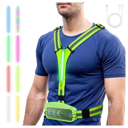 Laelr LED Reflective Vest Running Gear High Visibility Rechargeable Adjustable Safety Vest 8 Modes Light Up Vest with Reflective Strips Belt Bag for Night Walking Cycling Runners Walkers Men Women