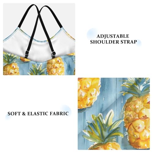 senya Girls Swimsuits One-Piece Swimwear Tie Bathing Suit Beach Summer Round Neck 5-6T Watercolor Pineapples on Blue Pattern3