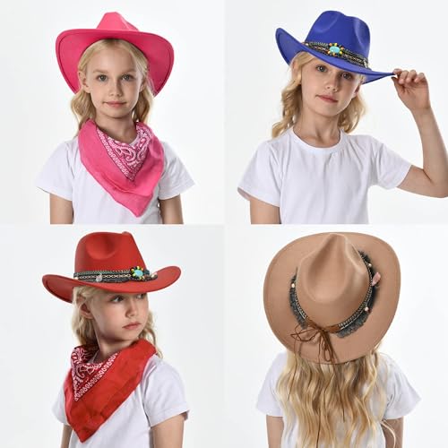 jingsha Kids Cowboy Hat Western Felt Cowgirl Hat with Belt for Toddler girls boys2