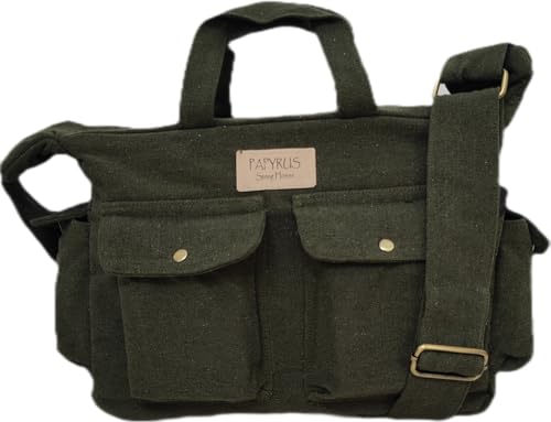Image of ROUGH Canvas Cotton messenger bag.15'' Lap top. Large size 36x27x11 cm(12Ltr) Metal zipper closure. Allround pockets. Vintage look. Antique fittings.Sustainable