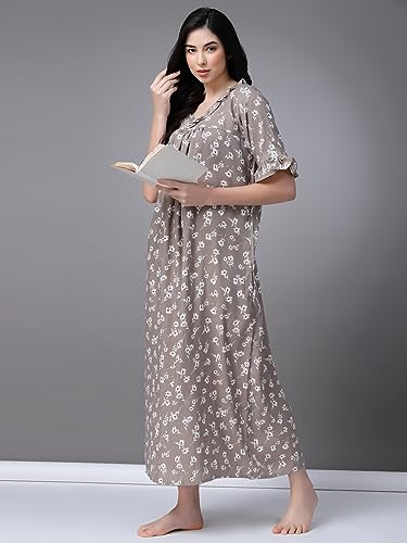 Image of OOMPH! Cotton Blend Nighty for Women's | Night Gown | Nighty | Nightdress | Maxi Dress | Sleepwear | Gown for Women | Nighties | Sleepwear