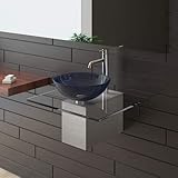  Alpenberger Blaue Glaswaschschale Ø 38 cm mit Klarglas Waschtischplatte 60 cm