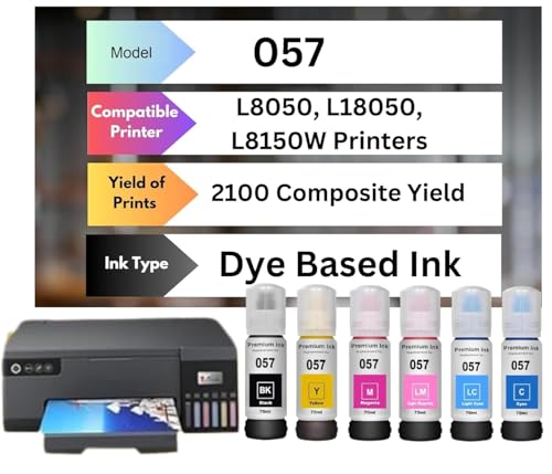 Image of ASV 057 Refill Ink for L8050, L18050, L8150W Printers, 70ml x 6 Bottles, C /M /Y /Bk /LC /LM