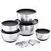 Velaze Set di 5 Pezzi Ciotole in Acciaio Inox da Cucina, Ciotola Insalatiera Impilabile Miscelazione Contenitore con Grattugia, Coperchio e Base in Silicone Antiscivolo, 1L, 1,5L, 2L, 3L, 5L, Argento