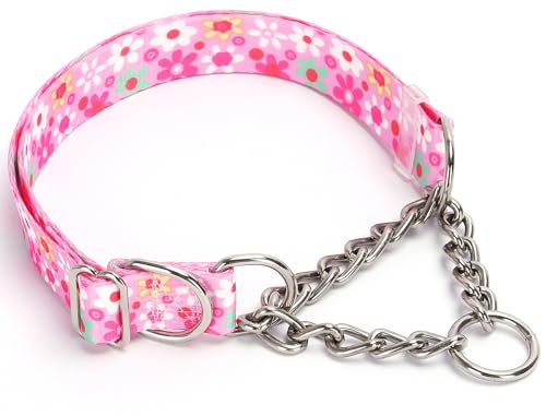 Martingale Collar for Dogs with Nylon & Steel Chain Limited Cinch Design, No Choke Dog Collar with...