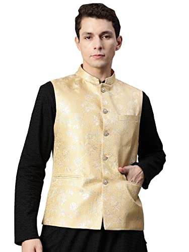 Image of MANQ Men Woven Jaquard Silk Nehru Jacket