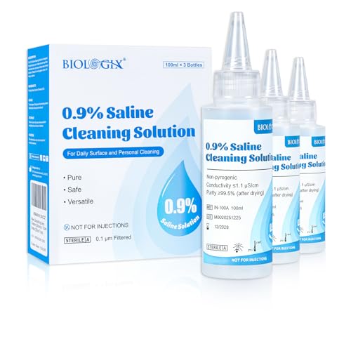 0.9% Normal Saline Solution Sterile Sodium Chloride for Cleaning Ready-to-Use Saline Water for Daily Care 100ml Each (3 Vials) 300ml /10.56 FL OZ