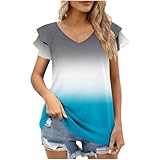 Classic Polka Dot Shirts Womens Elegant Short Double Ruffle Sleeve V Neck Blouses Tops Trendy Workout Tshirts