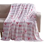 VCNY Valentine Soft Throw Blanket: Stripes and Hearts, Grey Pink Black White, Accent for Couch Sofa