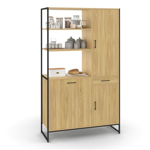 IDMarket - Buffet de Cuisine avec Colonne de Rangement 100 CM Detroit 3 Portes + tiroir Design Industriel