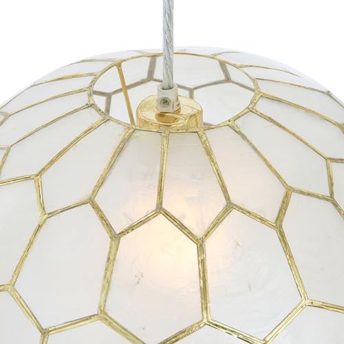 Creative Co-Op Capiz Honeycomb Globe Pendant Light, Capiz White Seashells with Antique Gold - Image 4