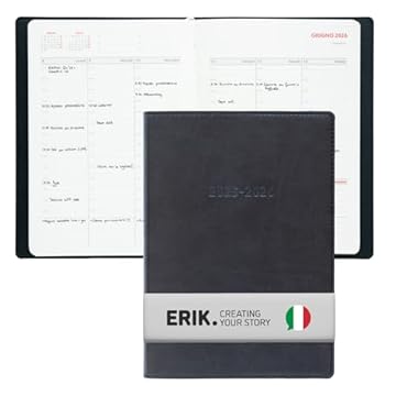Grupo Erik: Diario 2025/2026 in Italiano - Diario Agenda Settimanale A5, Agenda per Appuntamenti, Intervalli di 30 minuti e spazio note, Copertina Morbida Nera, Luglio 2025 - Agosto 2026