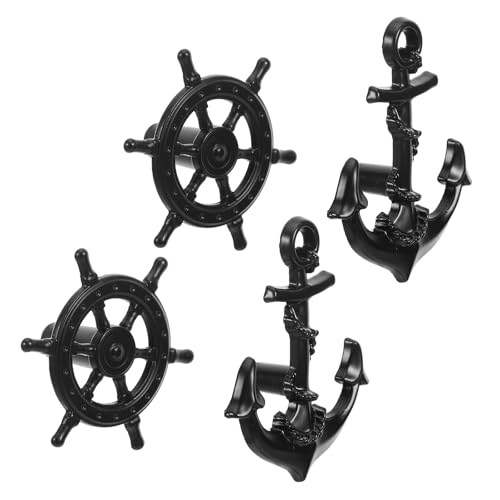 Uonlytech Tiradores de Gabinete Vintage Diseño Náutico de Timón y Ancla, Set de 4 Piezas en Metal Negro, Manijas Decorativas para Puertas y Cajones, Compatibles Muebles de Tocador y Armario