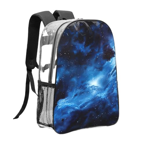 Blue Galaxy Print Work Travel Stadium Events Transparent Backpack PVC Clear Bag Large Side Pockets3