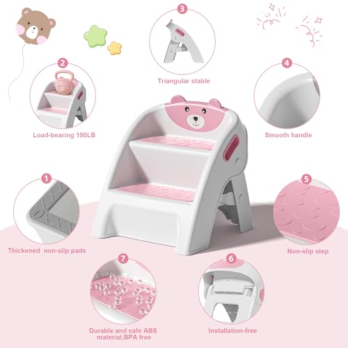 Folding Kids Step Stool for Bathroom and Potty Training,Anti-Slip, Anti-Tip A-Frame Design with 10-Second Setup-Potty 2 Step Stool for Toddlers - Image 5