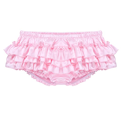 Men's Shiny Satin Frilly Ruffled Briefs Sissy Crossdress Bloomer Tiered Skirted Panties