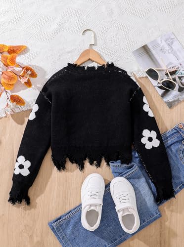 Girls Floral Print Pullover Sweaters V Neck Long Sleeve Cute Crop Tops2