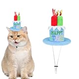 LuckyOpt Sombreros de cumpleaños para mascotas, sombreros de cumpleaños ajustables para perros y gatos con vela, accesorios de cumpleaños para mascotas, pequeño gato mediano y gatito (azul)