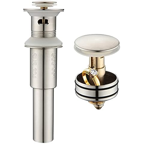 Bathroom Sink Drain - Pop Up Drain with Overflow, Pop Up Drain Stopper for Bathroom Sink, Lavatory Vessel Stainless Steel Sink Drain with Detachable Anti-Clogging Strainer, Brushed Nickel Cover