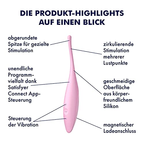 Satisfyer Twirling Joy Connect App, tipvibrator met app-bediening, waterdichte, huidvriendelijke siliconen, kleur:roze - Afbeelding 4