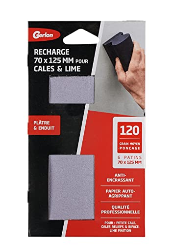 Pack 6 Abrasif Plâtre & Enduit 70 125 MM Gerlon - Grain 120 (Moyen), Neutre