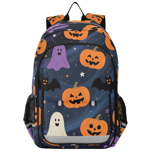 Mochila escolar para niños de 8 a 12 años: bolsas de libros de gran capacidad para niños y niñas de 5º grado en varios colores - Estrellas de murciélago de calabaza naranja