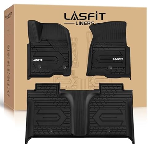 LASFIT Floor Mats for Chevy Silverado GMC Sierra 1500 2019-2025, 2020-2025 SLV/SRA 2500 3500 HD Crew Cab (with Rear Under-Seat Storage) All Weather Protector TPE Car Liners, 1st & 2nd Row, 3pcs Black Cover