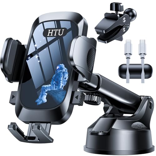 HTU [True Military-Grade] 2025 Upgraded Car Phone Holder 【Safety Certs & No Smell】 Cell Phone Holder for Car Mount for Dashboard Windshield Air Vent Long...