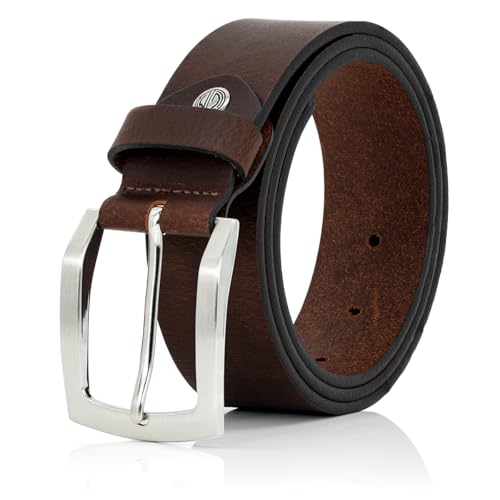 Lindenmann Mens leather belt/Mens belt, full grain leather belt XXL,buffalo leather, dark brown, Farbe/Color:marrone, Size: