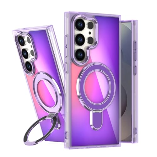 Coque Samsung S25 Plus violette avec anneau rotatif et effet dégradé magnétique