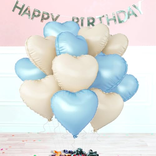 Image of Baby White Heart Balloons,18 Inch Baby Blue Helium Foil Love Heart Shaped Balloons for Birthday Party Bridal Engagement Wedding Anniversary Baby Shower Valentines Decorations 12Pcs