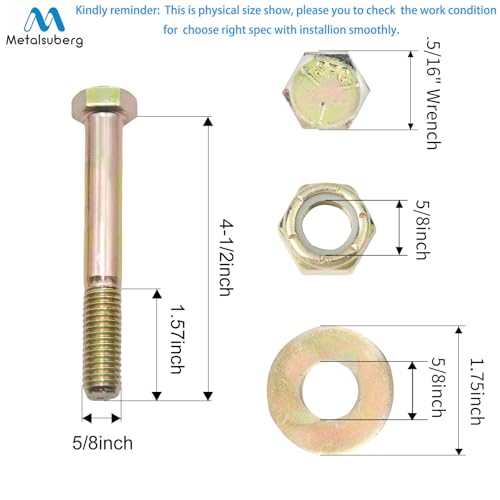 Image of 5 /8 inch x 4-1 /2 inch Hex Head Bolt by Color Galvanization with Nylon Lock nut and Large Size Washer Assortment Kit,Alloy Steel,Grade 5.(4pcs Pack). by Metalsuberg