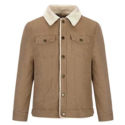 Allthemen Jeansjacka med päls herr fodrad svart vinter denimjacka vinterjacka sherpa truckerjacka, kaki, S