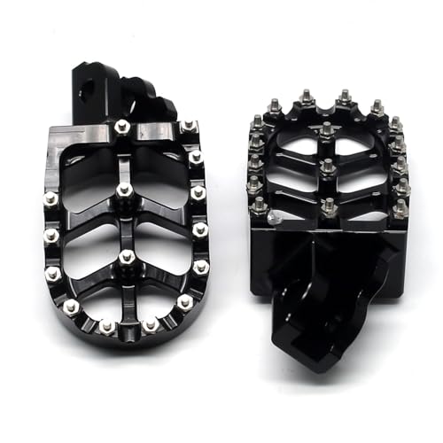Image of MZS Dirt Bike Foot Pegs for CRF125F 2014-2024, CRF110F 2013-2024 | Black CNC Aluminum Alloy Footrest, Skeleton Grid Wide Footpeg, Non-Slip Stainless Steel Foot Pins, Rust & Corrosion Resistant