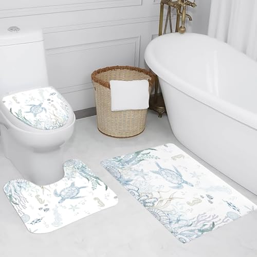 4 Pcs Sea Turtle Shower Curtain Set, Blue Ocean Beach Theme, 72x72 Inch by RASEONG - Used condition - Image 5